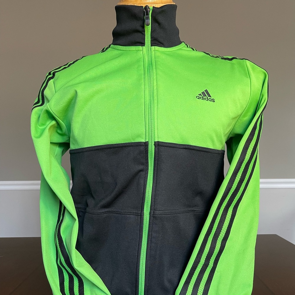 Adidas track suit jacket lime green and black in size medium